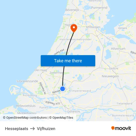 Hesseplaats to Vijfhuizen map