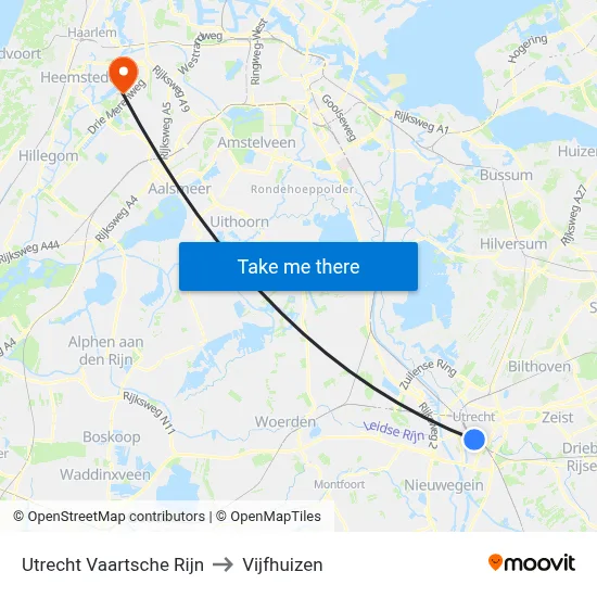 Utrecht Vaartsche Rijn to Vijfhuizen map