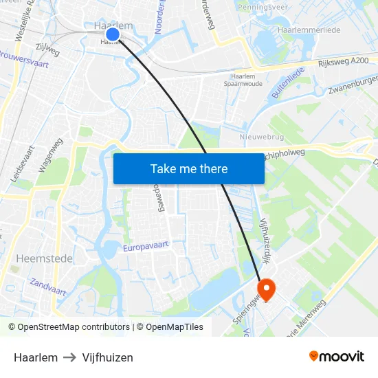 Haarlem to Vijfhuizen map