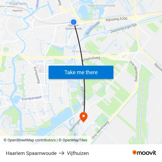 Haarlem Spaarnwoude to Vijfhuizen map