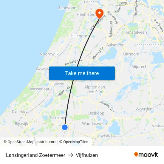 Lansingerland-Zoetermeer to Vijfhuizen map