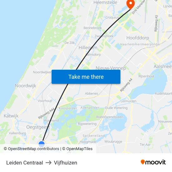 Leiden Centraal to Vijfhuizen map