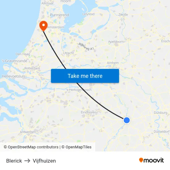 Blerick to Vijfhuizen map