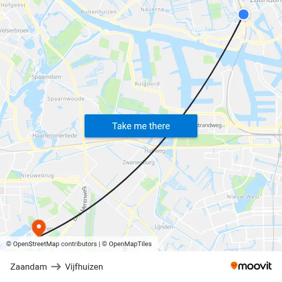 Zaandam to Vijfhuizen map