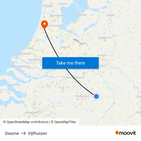 Deurne to Vijfhuizen map
