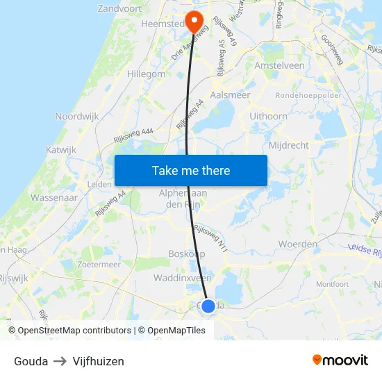 Gouda to Vijfhuizen map