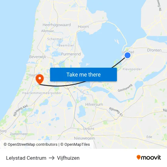 Lelystad Centrum to Vijfhuizen map