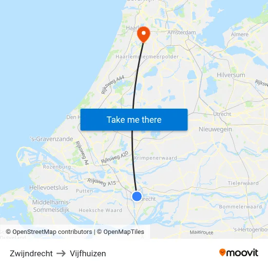 Zwijndrecht to Vijfhuizen map
