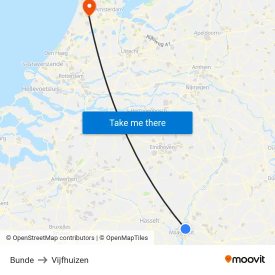Bunde to Vijfhuizen map