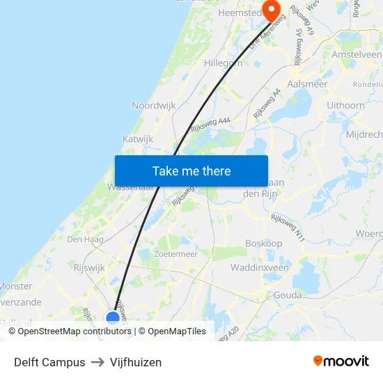 Delft Campus to Vijfhuizen map