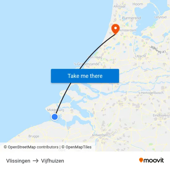 Vlissingen to Vijfhuizen map