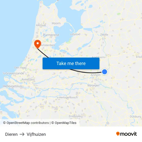Dieren to Vijfhuizen map