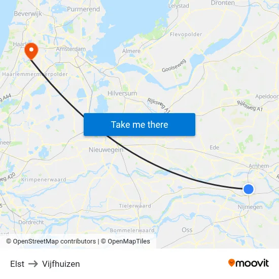 Elst to Vijfhuizen map