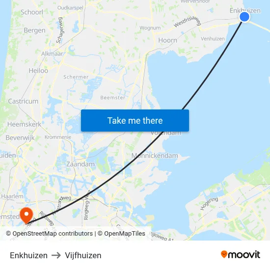 Enkhuizen to Vijfhuizen map