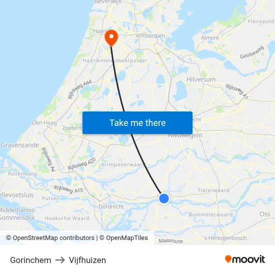 Gorinchem to Vijfhuizen map