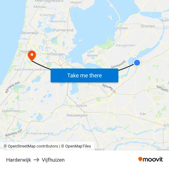 Harderwijk to Vijfhuizen map