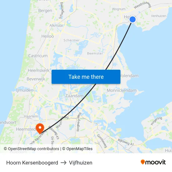 Hoorn Kersenboogerd to Vijfhuizen map