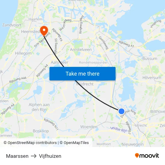 Maarssen to Vijfhuizen map