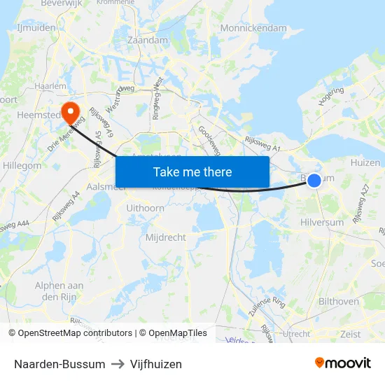 Naarden-Bussum to Vijfhuizen map