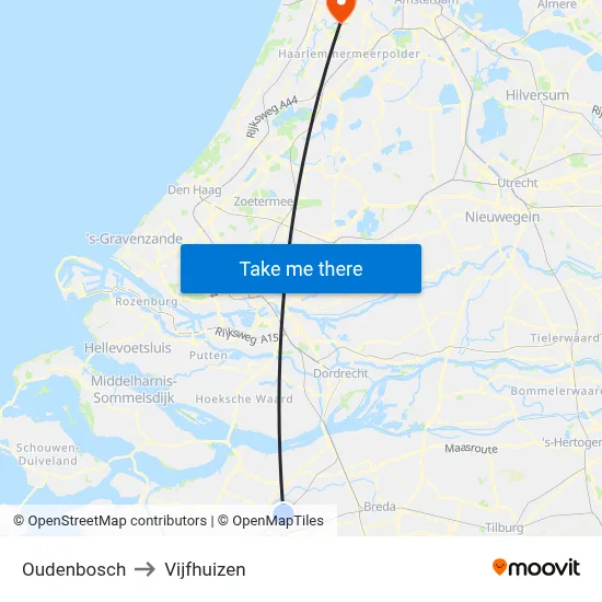 Oudenbosch to Vijfhuizen map