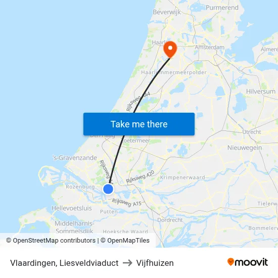 Vlaardingen, Liesveldviaduct to Vijfhuizen map