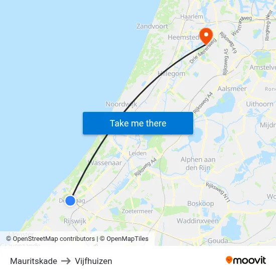 Mauritskade to Vijfhuizen map