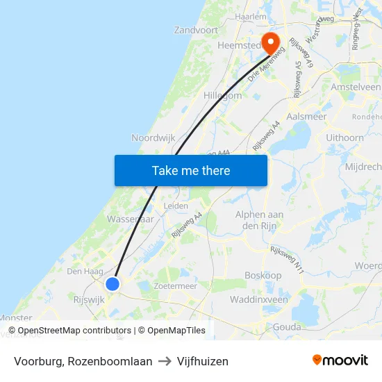 Voorburg, Rozenboomlaan to Vijfhuizen map