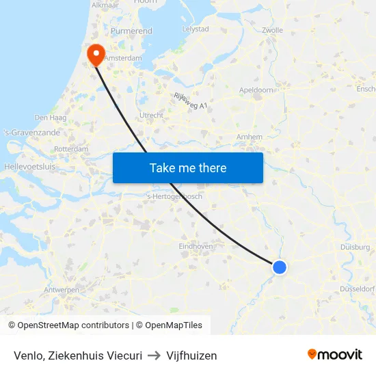 Venlo, Ziekenhuis Viecuri to Vijfhuizen map