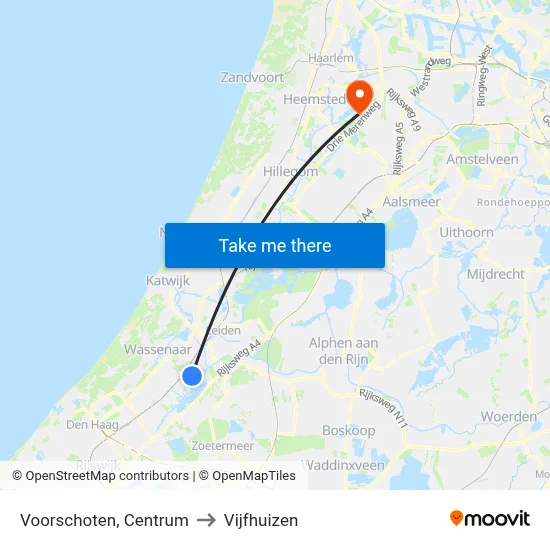 Voorschoten, Centrum to Vijfhuizen map
