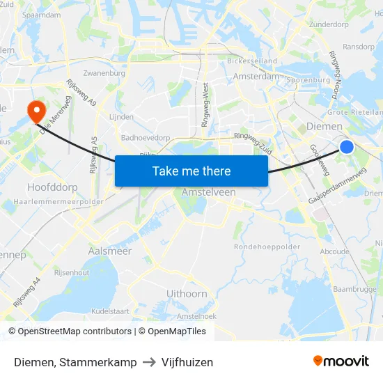 Diemen, Stammerkamp to Vijfhuizen map