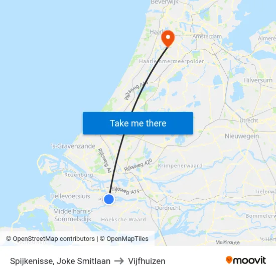 Spijkenisse, Joke Smitlaan to Vijfhuizen map