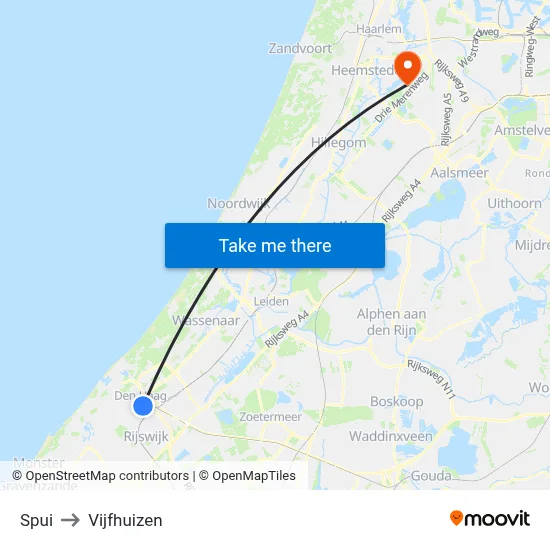 Spui to Vijfhuizen map