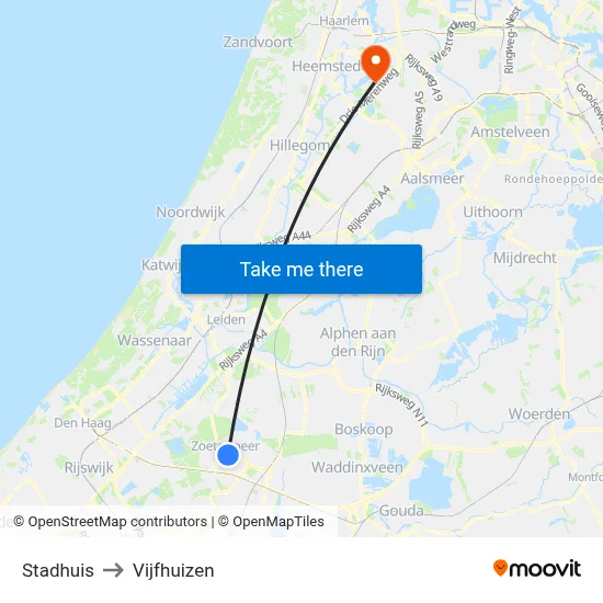 Stadhuis to Vijfhuizen map