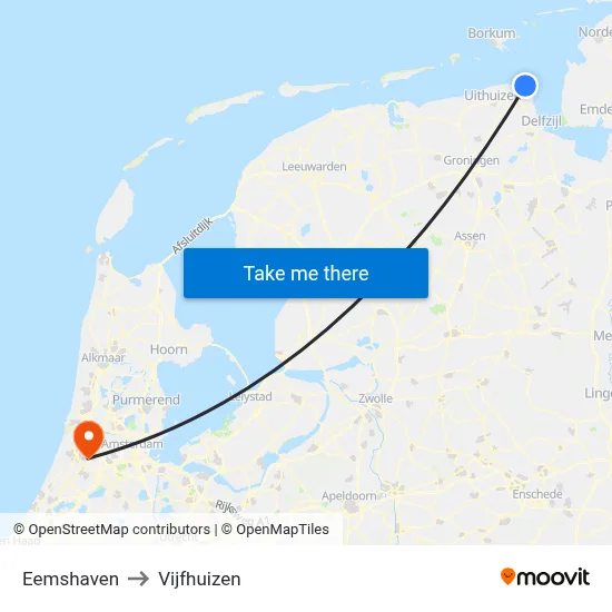 Eemshaven to Vijfhuizen map