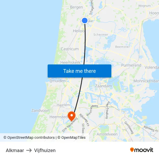 Alkmaar to Vijfhuizen map