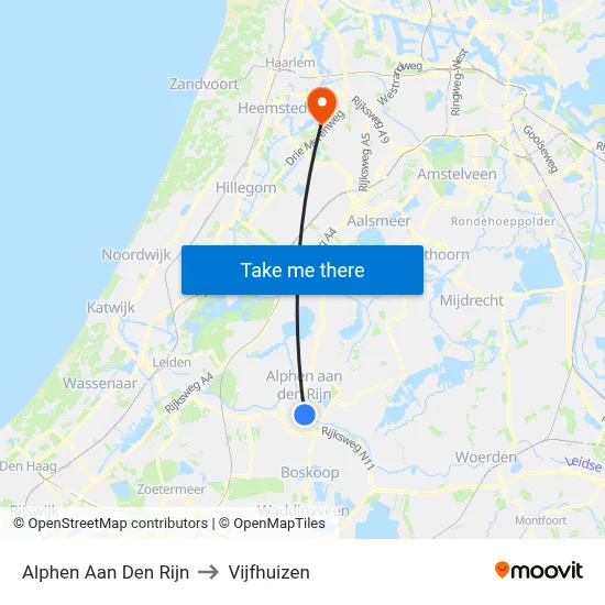 Alphen Aan Den Rijn to Vijfhuizen map