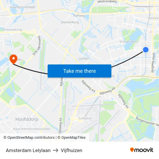 Amsterdam Lelylaan to Vijfhuizen map