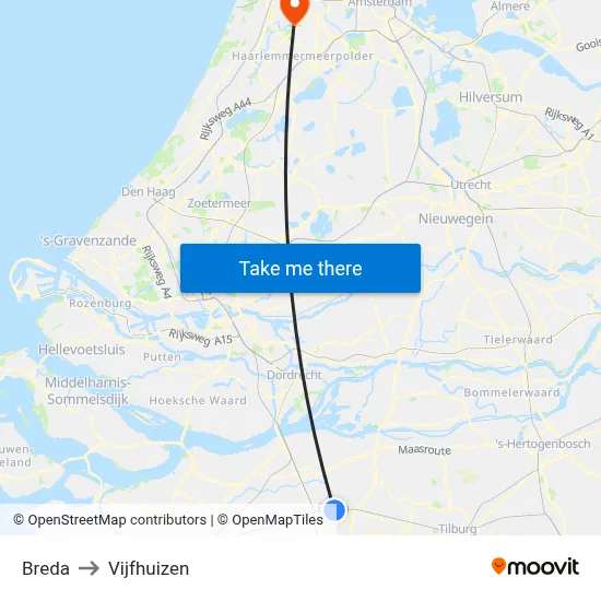 Breda to Vijfhuizen map
