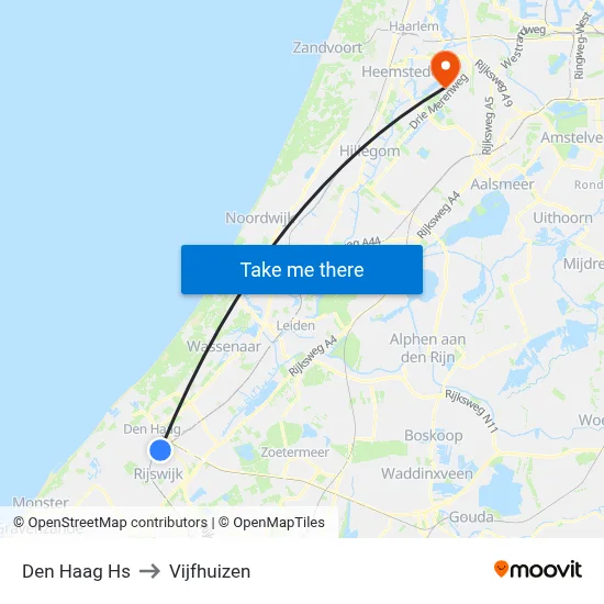 Den Haag Hs to Vijfhuizen map