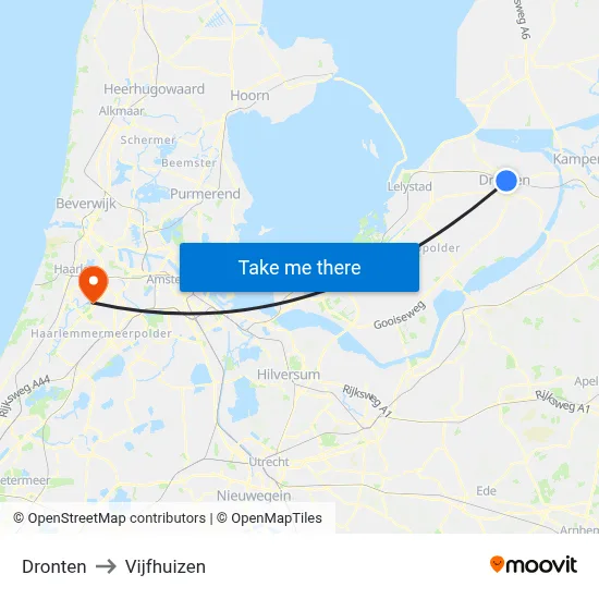 Dronten to Vijfhuizen map