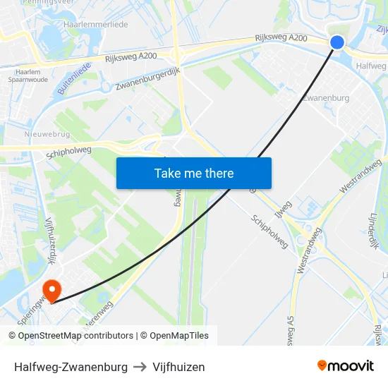 Halfweg-Zwanenburg to Vijfhuizen map