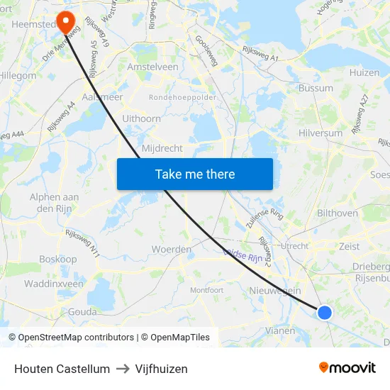 Houten Castellum to Vijfhuizen map