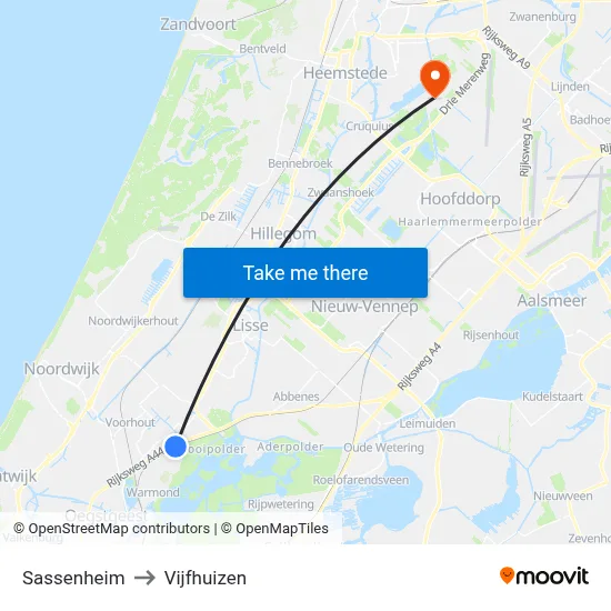 Sassenheim to Vijfhuizen map