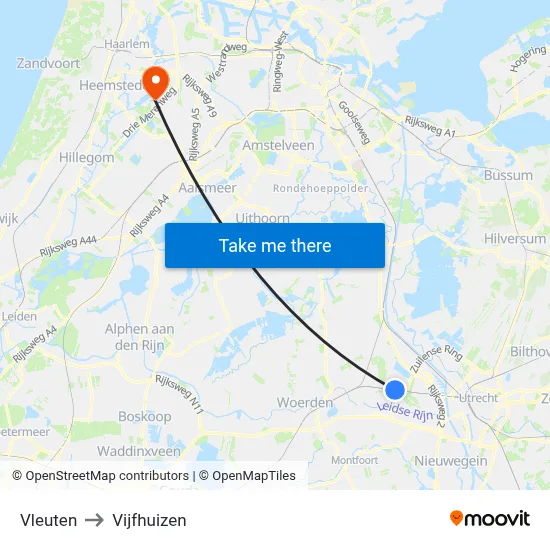 Vleuten to Vijfhuizen map