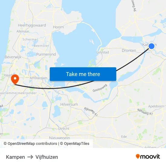 Kampen to Vijfhuizen map