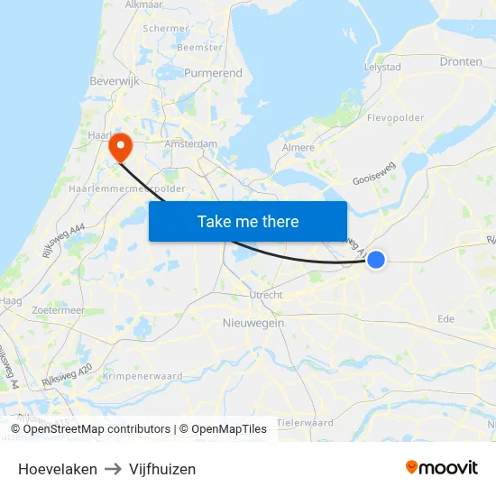 Hoevelaken to Vijfhuizen map