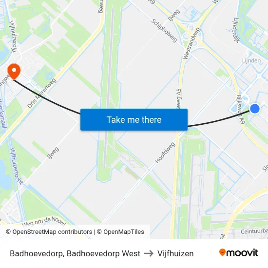 Badhoevedorp, Badhoevedorp West to Vijfhuizen map