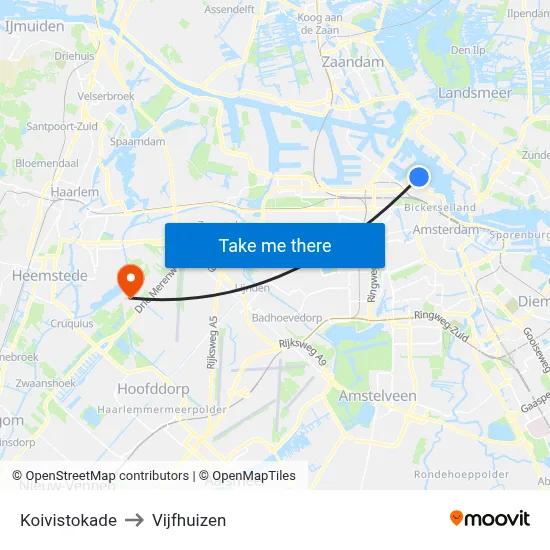 Koivistokade to Vijfhuizen map