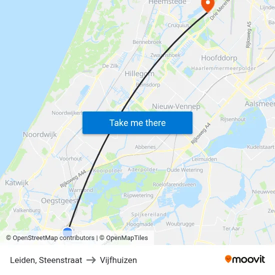 Leiden, Steenstraat to Vijfhuizen map