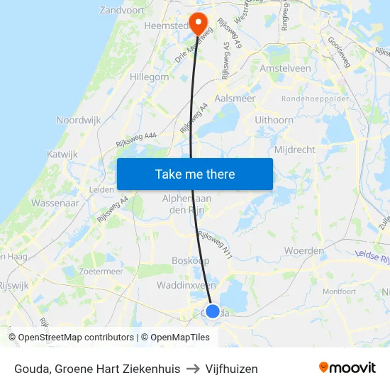 Gouda, Groene Hart Ziekenhuis to Vijfhuizen map